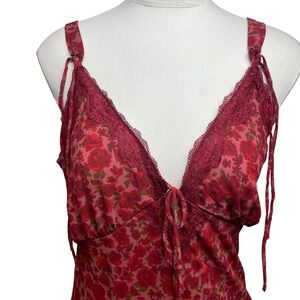 Vintage-Inspired Red Floral Lace Trim Maxi Dress – Size Medium (NWT)